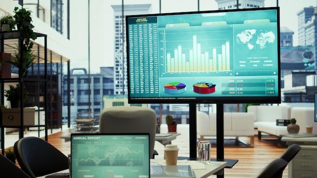 Business performance data on screen