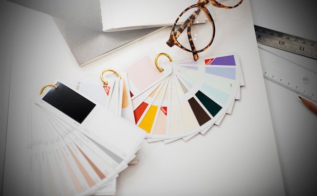 Brand colour swatches in a design studio